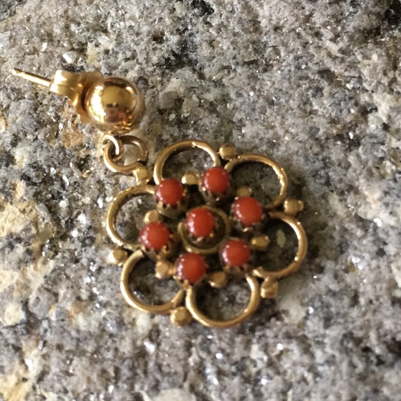 Vintage Zuni Native American Handcrafted 14K Red Coral Earrings - Picture 5 of 14